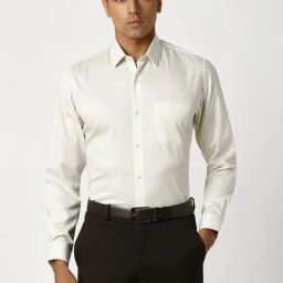 Peter England Beige Slim Fit Printed Shirt-image-86