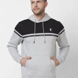 Giordano Light Grey Melange Regular Fit Colour Block Hooded Sweatshirt-picture-23