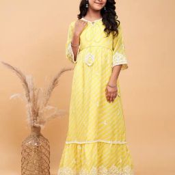 StyloBug Girls Yellow Striped Dress-picture-43