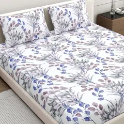 Home Ecstasy Lapis Purple Cotton Floral 140 TC Double Bedsheet with 2 Pillow Covers-picture-4