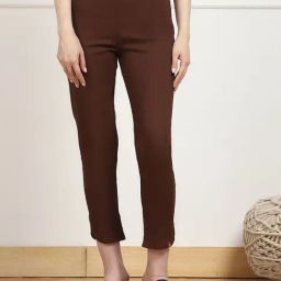 Biba Burgundy Cotton Fitted Trousers-image-68
