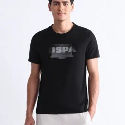 Uspa Active Black Cotton Slim Fit Logo Printed Sports T-Shirt-image-94