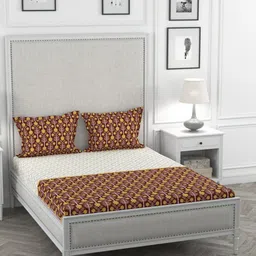 STELLAR HOME Brown & White Floral 104 TC Cotton 1 King Bedsheet with 2 Pillow Covers-image-43