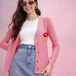 DressBerry Women Ribbed Floral Crochet Acrylic Cardigan-image-61