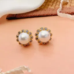 Abdesigns Sophisticated Gold-Plated American Diamond Stud Earrings-image-78