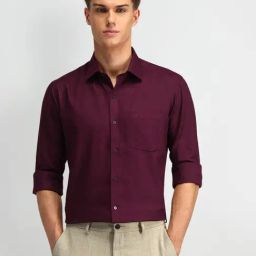 Arrow Dark Purple Cotton Slim Fit Shirt-image-77