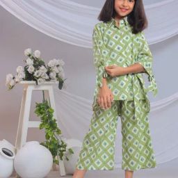 Misbis Girls Green Comfort Fit Printed Kurta Set-21