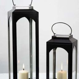 Whispering Homes Ebony Black Metal Medium Candle Lantern-35