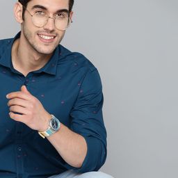 Mast & Harbour Men Teal Blue & Red Regular Fit Printed Casual Sustainable Shirt-image-32