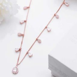 Zavya 925 Silver Rosy Radiance Rose Gold-Plated CZ Droplet Necklace for Women-image-30