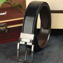ZEVORA Black Textured Leather Casual Belt-image-32