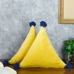 eyda Set of 2 Yellow & Blue Solid Velvet Triangle Floor Cushions-21