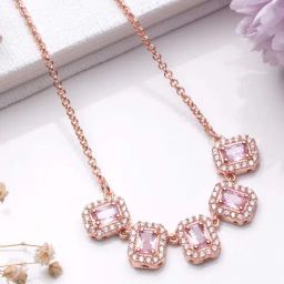 Zavya 925 Silver Elegance Rose Gold Plating Cubic Zirconia Sterling Necklace for Women-picture-11