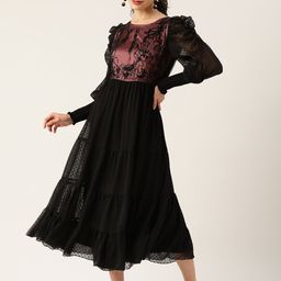 Antheaa Black Floral Embellished Net Tiered Ethnic Midi Dress-image-16