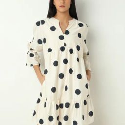 Vero Moda Off White & Black Polka Dots A Line Dress-image-37