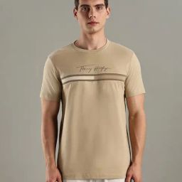 TOMMY HILFIGER Beige Logo Regular Fit Cotton T-Shirt-image-60