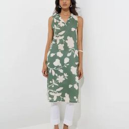 Utsa by Westside Sage Foliage Design Cotton Straight Kurta-image-22