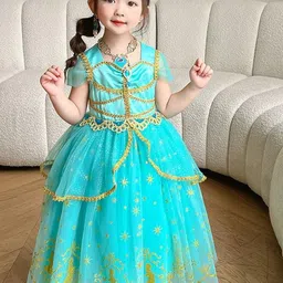 LULU & SKY Girls Self Design Lace-Trimmed Gown Dress-picture-11