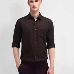 Arrow Maroon Cotton Regular Fit Checks Shirt-picture-27