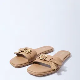 LUNA BLU by Westside Beige Buckle-Detailed Slides-picture-29