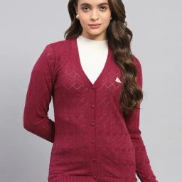 Monte Carlo Maroon Wool Blend Self Full Sleeve Cardigan-picture-17