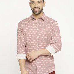 Basics Pink Cotton Slim Fit Printed Shirt-picture-49