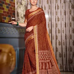 all about you Ethnic Motifs Printed Zari Pure Cotton Bagru Saree-image-82