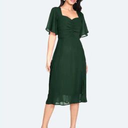 Zink London Green Regular Fit Midi Dress-image-45
