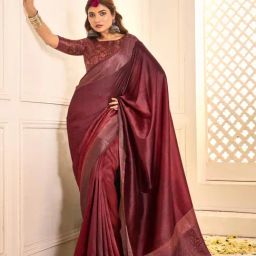 Saree Mall Maroon Silk Self Saree with Blouse Piece-picture-22