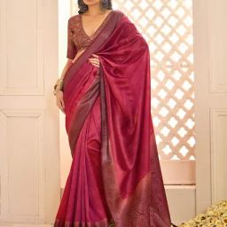 Saree Mall Burgundy Silk Self Saree with Blouse Piece-image-36