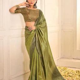 Saree Mall Light Green Silk Self Saree with Blouse Piece-picture-11