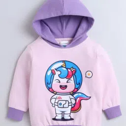 BUMZEE Pink & Purple Girls  Full Sleeves Cotton Hooded Sweatshirt Age - 7-8 Years-image-57