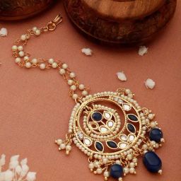 Aatmana Kundan-Studded & Pearl Beaded Blue Maang Tikka for Women & Girls-16