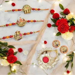 MEIRA JEWELLERY 3-Pcs Rakhi With Roli Chawal & Greeting Card-picture-24