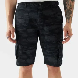 The Souled Store Blue Cotton Loose Fit Camouflage Cargo Shorts-image-21