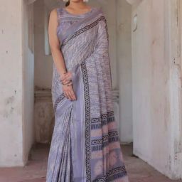 MIRCHI FASHION Purple Printed Saree With Unstitched Blouse-41