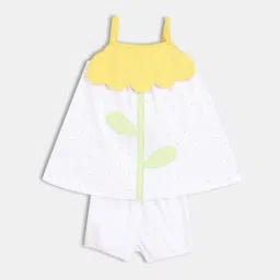 MINIKLUB Girls White & Yellow Cotton Printed Dress-image-84
