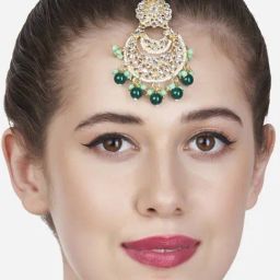 Zaveri Pearls Green Cluster Beads Drop Bridal Kundan Crescent Maangtikka-ZPFK13558-8