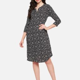 Hypernation Black Rayon Floral Print Night Dress-81