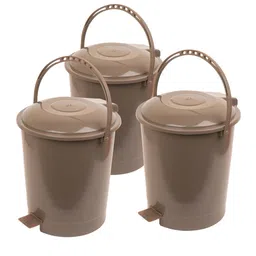 Kuber Industries Brown 3-Pcs Swinging Lid Wet & Dry Dustbin 10 LTR-36