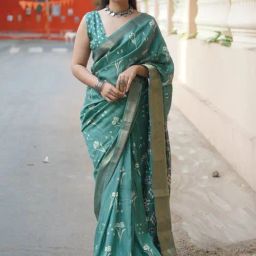 MIRCHI FASHION Turquoise Floral Print Saree With Unstitched Blouse-picture-18
