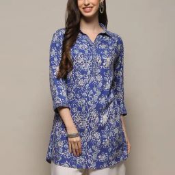 Biba Blue Printed A Line Kurti-image-68