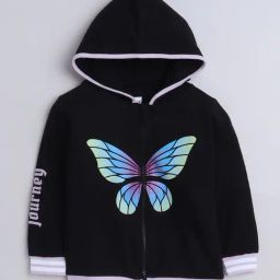 BUMZEE Black Girls  Full Sleeves Cotton Hooded Zipper Sweatshirt Age - 5-6 Years-image-46