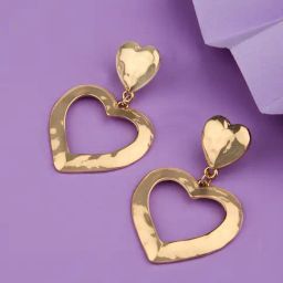 Lilly & Sparkle Gold-Toned Hammered Heart-Shaped Drop Earrings-21