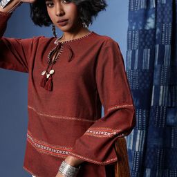 Taavi Ikat Tie-Up Neck A-Line Kurti-picture-28