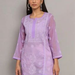 PARAMOUNT CHIKAN Orchid Cotton Hand Embroidered Chikankari Straight Kurti-picture-27