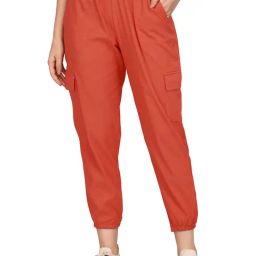 FITHUB Orange Relaxed Fit High Rise Joggers-image-36