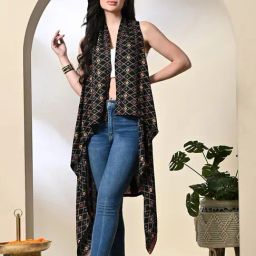 DECKEDUP Black Printed Long Shrug-19