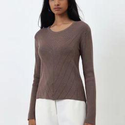 Wardrobe by Westside Brown Ribbed Textured Sweater-picture-31