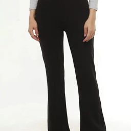 FITHUB Black Regular Fit High Rise Bootcut Trousers-image-73